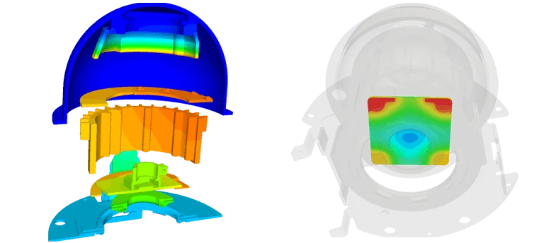 Exploded view of temperature contour inside the camera