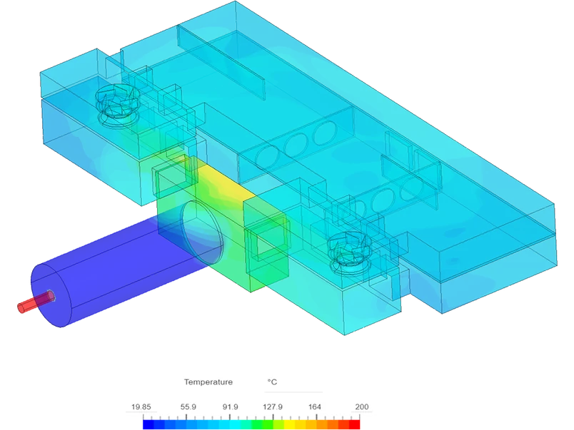 simulation results of the temperature distribution in the drying chamber