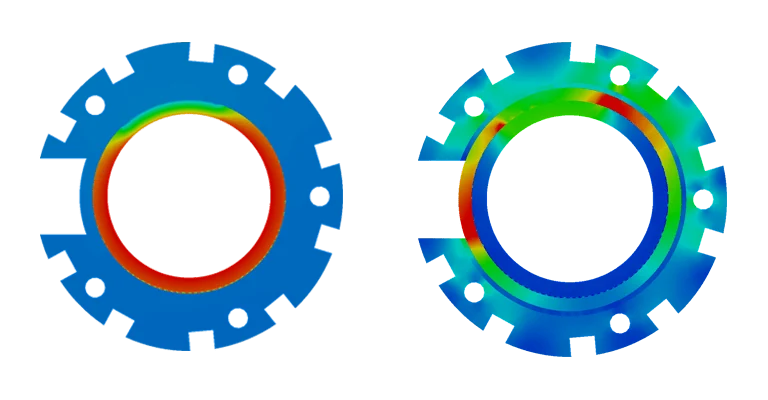 Perpendicular Slice through the Heat Flux Field (Left) and through the Temperature Field (right)
