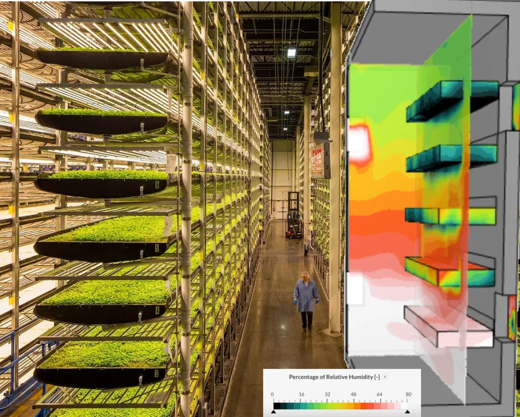 vertical farm overlayed with humidity simulation