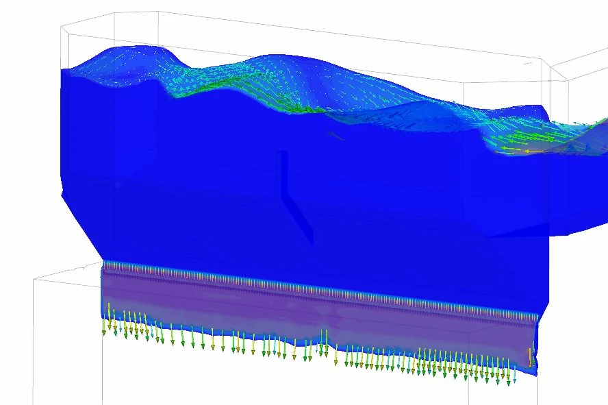 simulation results of the final assembly of the screen box showing a more uniform flow
