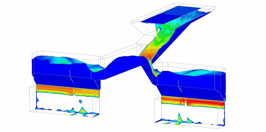 simulation results of the final assembly showing feed to both screens
