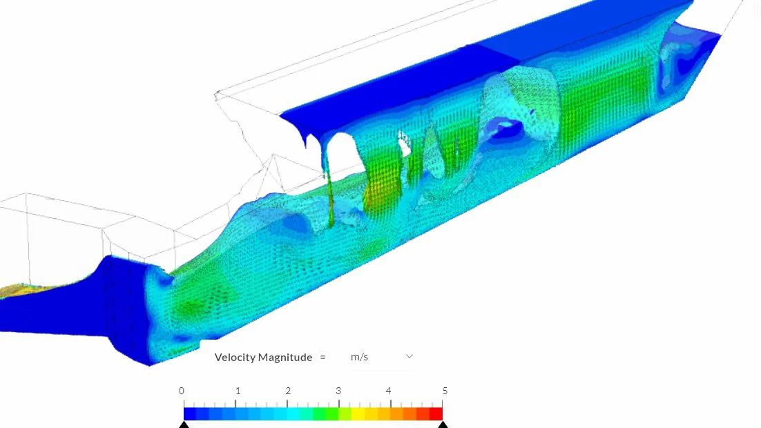 simulation results of the open channel launder concept design