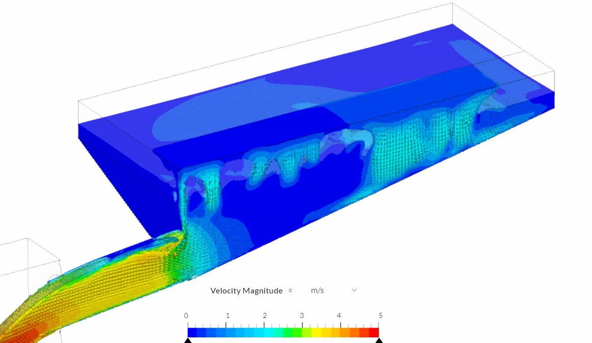 simulation results of the initial concept of a slurry collection box with pipe outlet