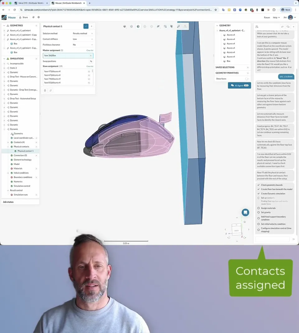 Engineering AI setting up a drop test on a computer mouse housing in SimScale