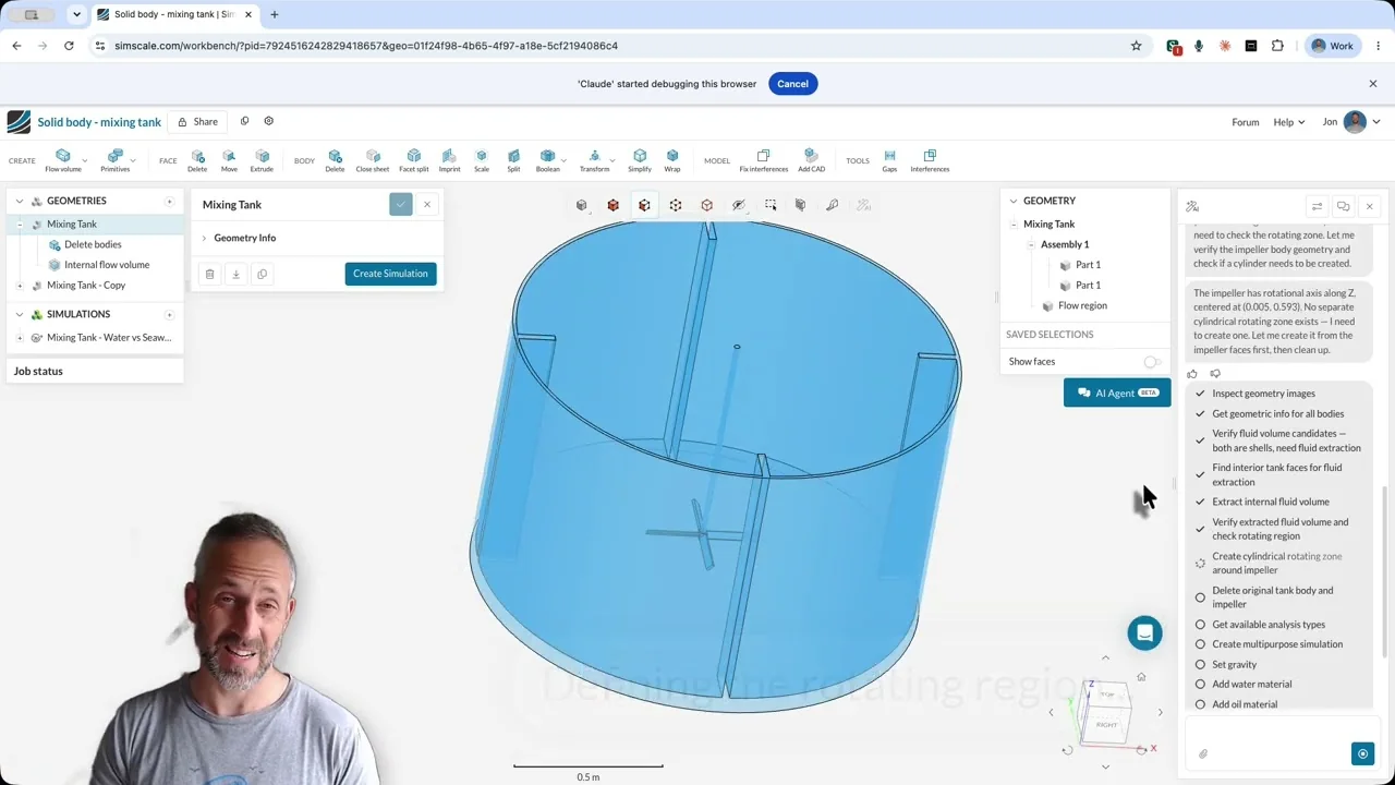Engineering AI agent setting up a multiphase mixing tank simulation in SimScale